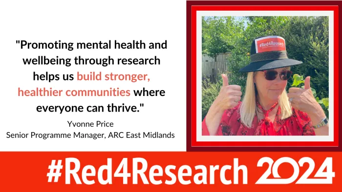 Photo of Yvonne Price, Senior Programme Manager at ARC East Midlands, wearing red to support the campaign 